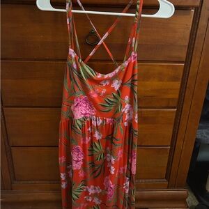 Old Navy Red Floral Dress with Pink and Green Accents